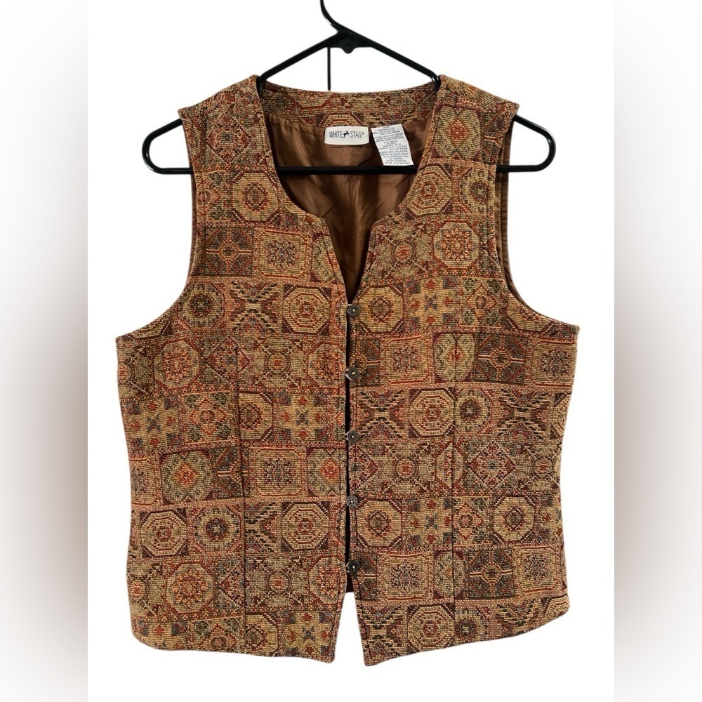 White stag brown tapestry button down vest